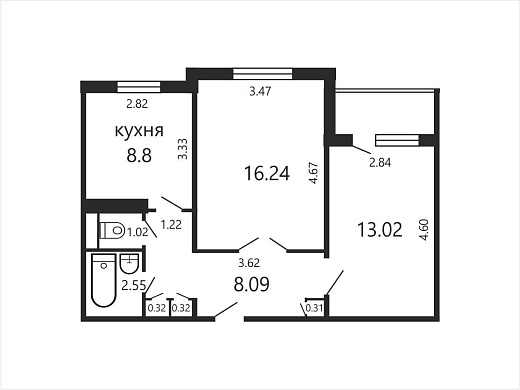 Продажа двухкомнатной квартиры, Минск, Рокоссовского просп., 52, к. 1