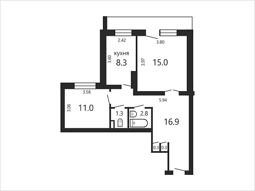 Продажа двухкомнатной квартиры, Минск, Кабушкина ул., 98