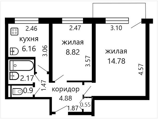 Продажа двухкомнатной квартиры, Минск, Калиновского ул., 32