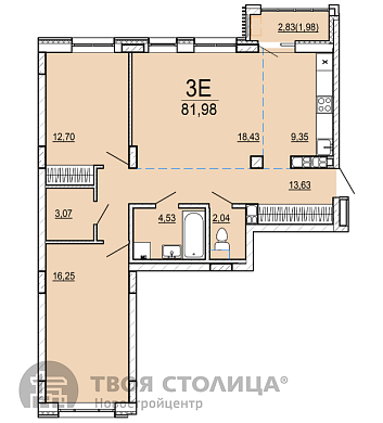 Продажа трехкомнатной квартиры, Минск, Нововиленская ул., 9, к. 1