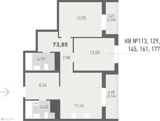 Продажа трехкомнатной квартиры, Копище, Камова ул., 7, к. 36