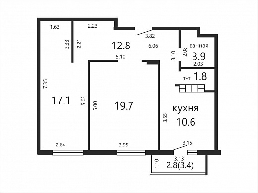 Продажа двухкомнатной квартиры, Минск, Чюрлениса ул., 24