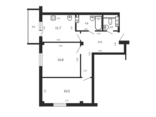 Продажа двухкомнатной квартиры, Минск, Якубова ул., 2, к. 1 - фото 1 